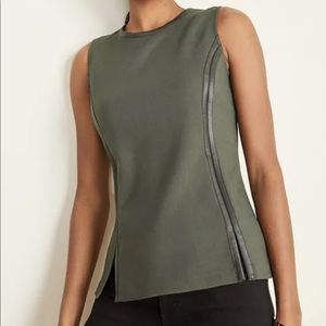 Ann Taylor NWT Olive Green Faux Leather Trimmed Top